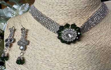 Necklace and Earrings Set: Green Stone