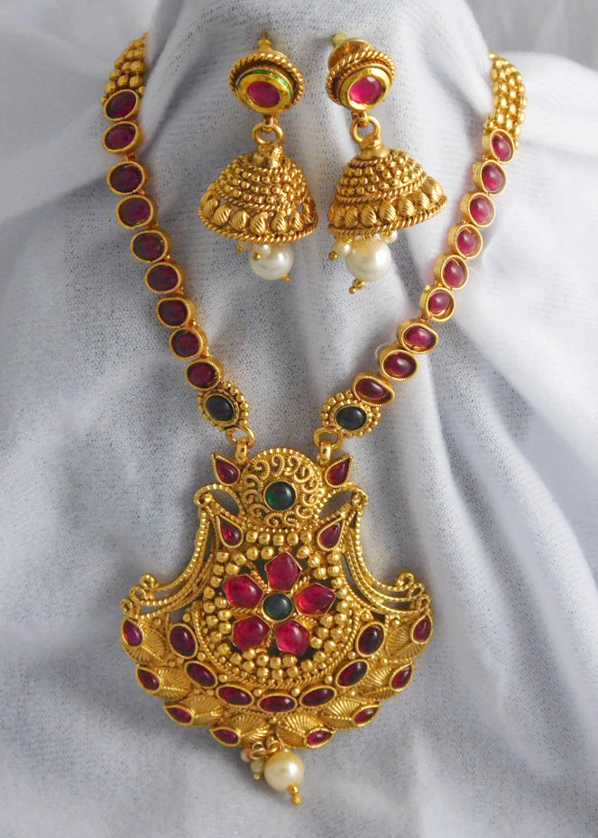 Long Necklace & Earrings Set: Temple Jewelry Collection